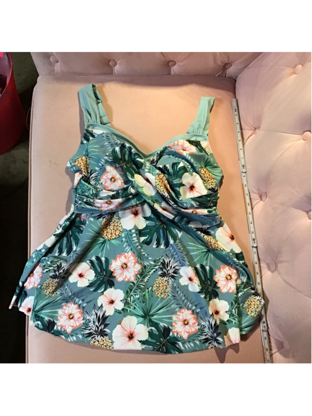 B2PRITY Green Pink Floral Pineapple Tankini Top XL